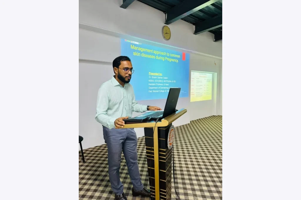 Dr. Shaikh Salman Salam presenting a session on skin diseases during pregnancy.
